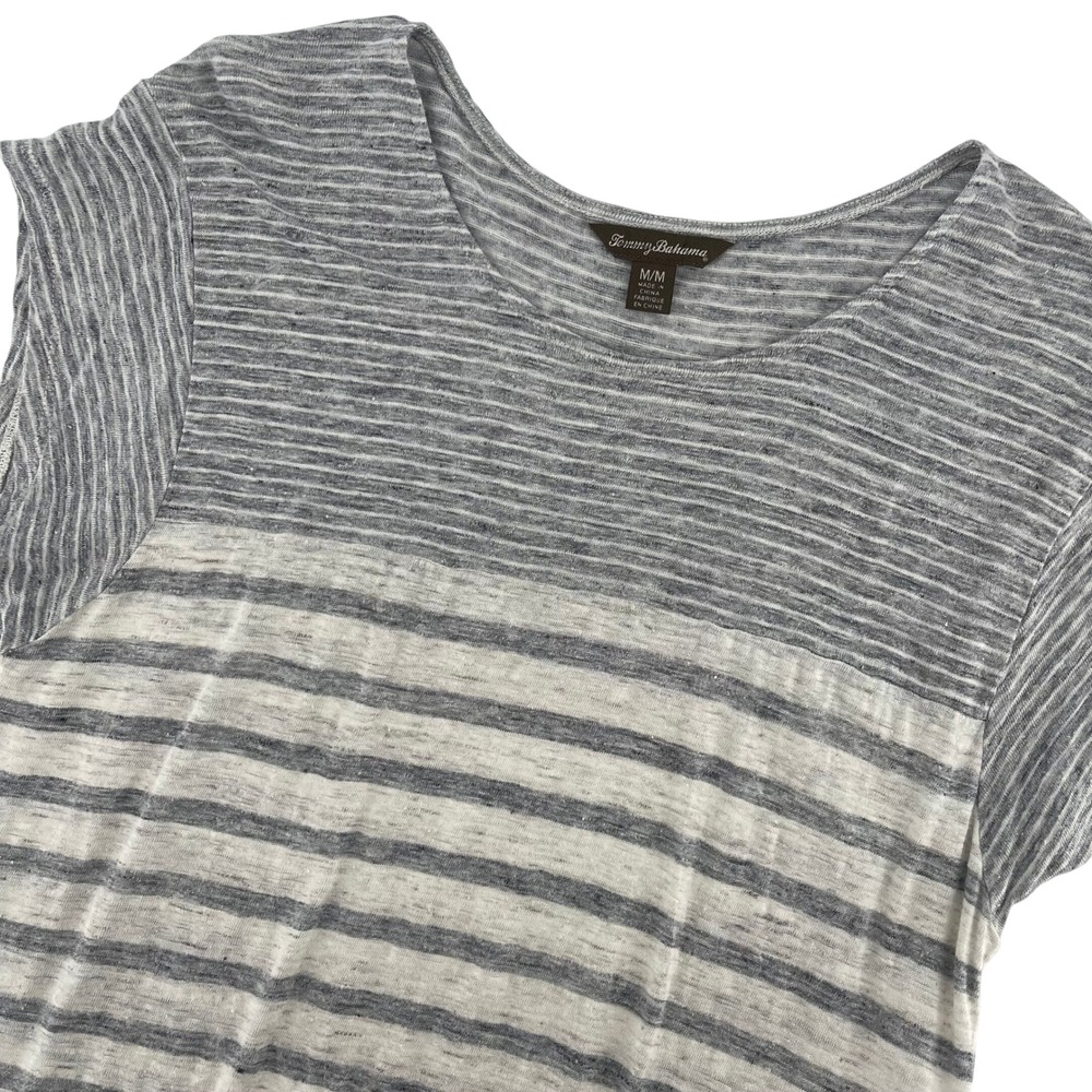 Tommy Bahama Striped T-Shirt Short Sleeve Casual Top Gray‎ White M